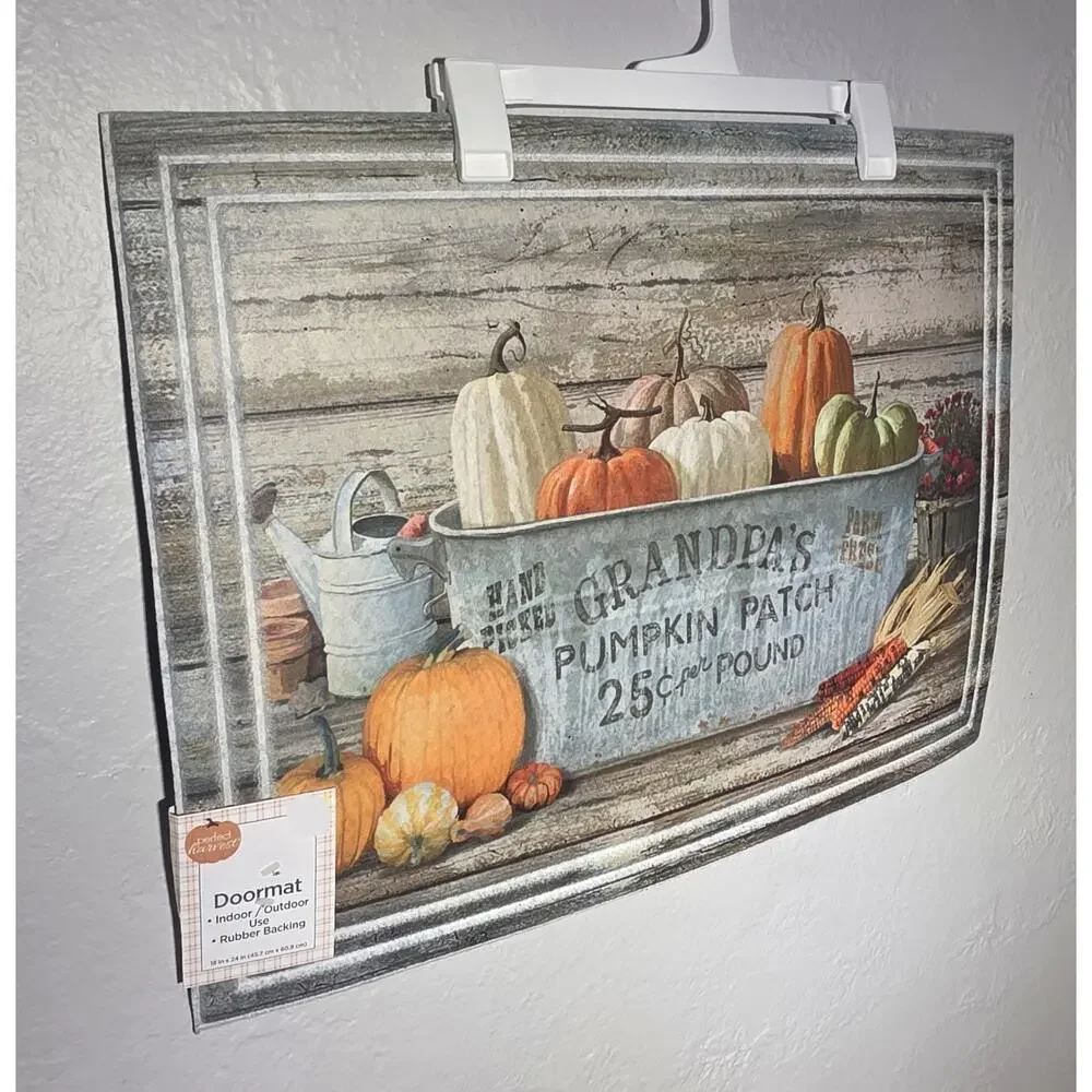 Grandpa's Pumpkins Patch Doormat Indoor Outdoor Rubber Backing 18 x 24